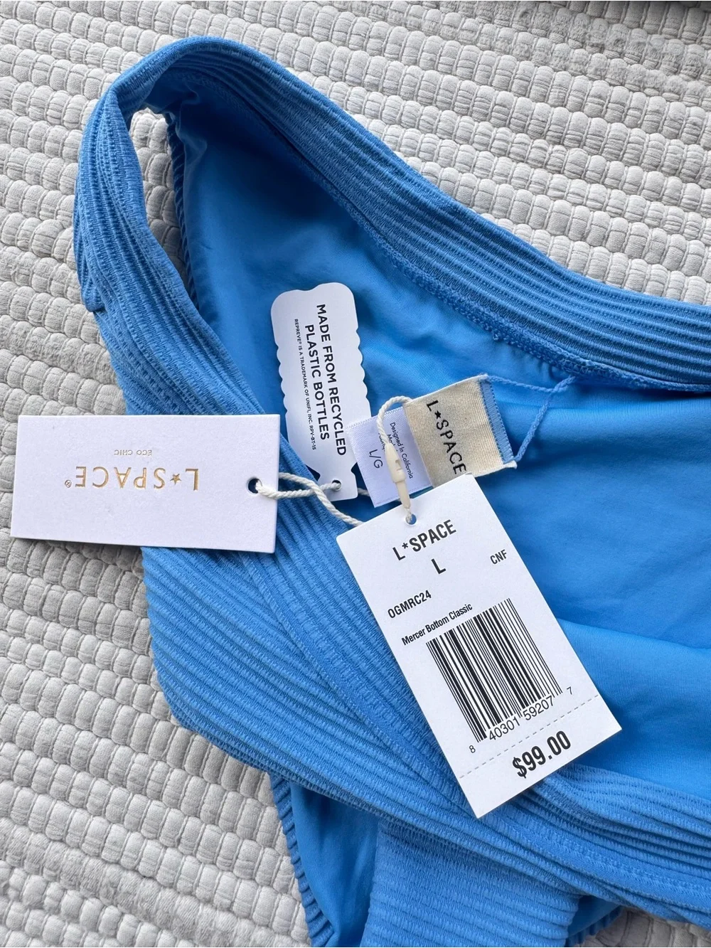 L*Space Peyton Ribbed Bikini Set NWT Large Cornflower Blue